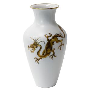 Vintage German Heinrich Porcelain Vase, Handmade, Golden Dragon Motif