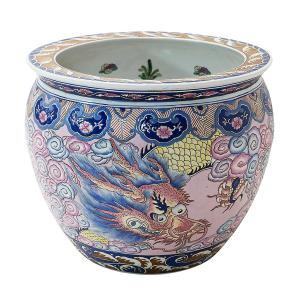 Large Chinese Handmade Ceramic Flower Pot, Fish Pond