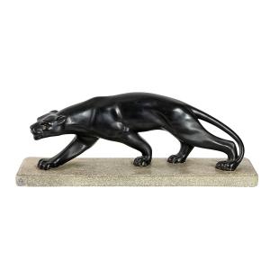 Italian Art Deco Plaster Panther Sculpture By S. Melani, 1930s