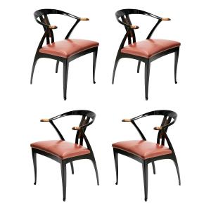Set Of 4 Pcs. Italian Mid-century Giorgetti Dining Chairs From 1980's