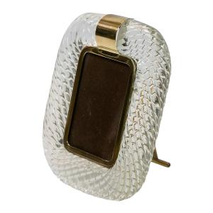 Vintage Italian Photo Frame In Murano Blown Glass And Brass, Signed Tommaso Barbi