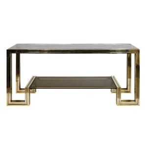 Rare Mid-20th Century Italian Console In Brass, Chrome And Glass, Signed Romeo Rega