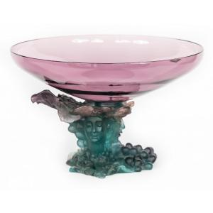 Daum Bacchus Green Amethyst Vase, Large Model, Centerpiece, Glass Paste