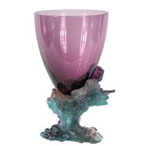 Daum Bacchus Green Amethyst Centerpiece Vase, French Style, Pâte De Verre