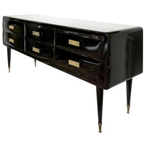 Italian Sideboard/chest Of Drawers In Black Lacquer, Vittorio Dassi Style, 1950s