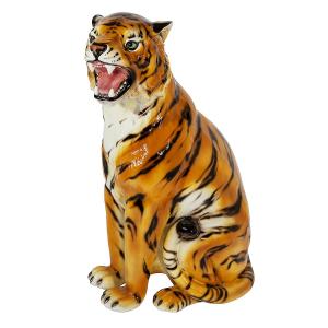 Large Vintage Italian Handmade Glazed Ceramic Tiger Sculpture
