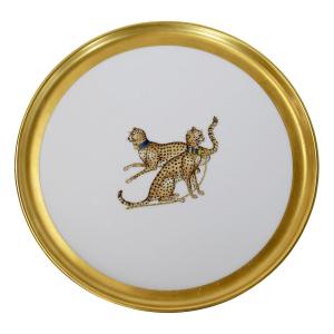 Decorative Porcelain Plate By Porcelaine De Paris, Leopards, 1980s