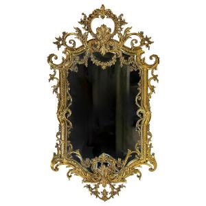 Vintage French Brass Wall Mirror, Rococo Style, Circa 1960-1970, Large Model