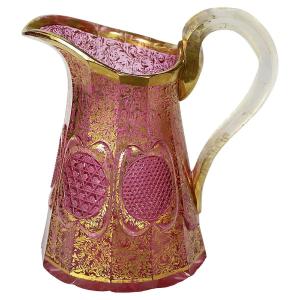 Bohemian Moser Hand-cut Pink Crystal Pitcher/carafe, 19th Century