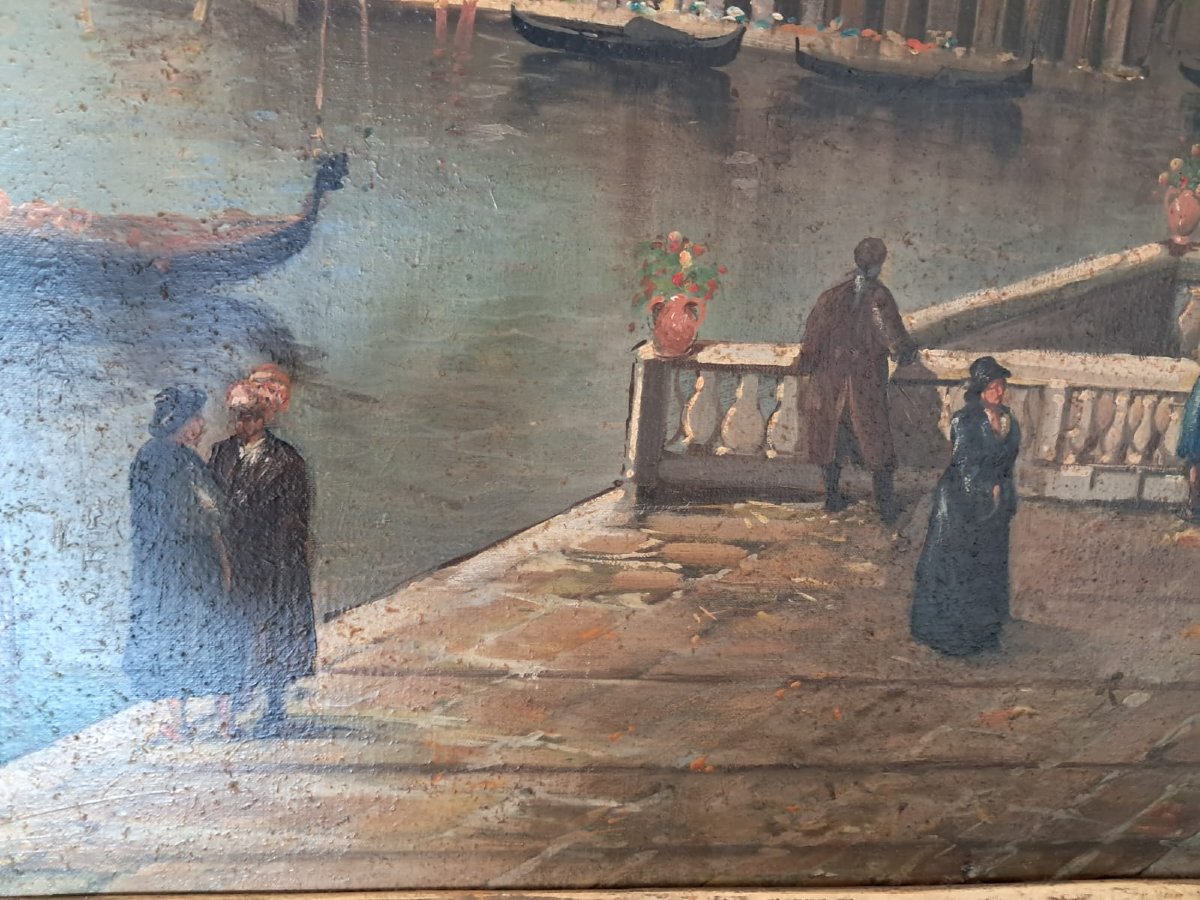 Bellissimo quadro olio su tela raffigurante laguna veneziana e punta della dogana, Venezia-photo-3