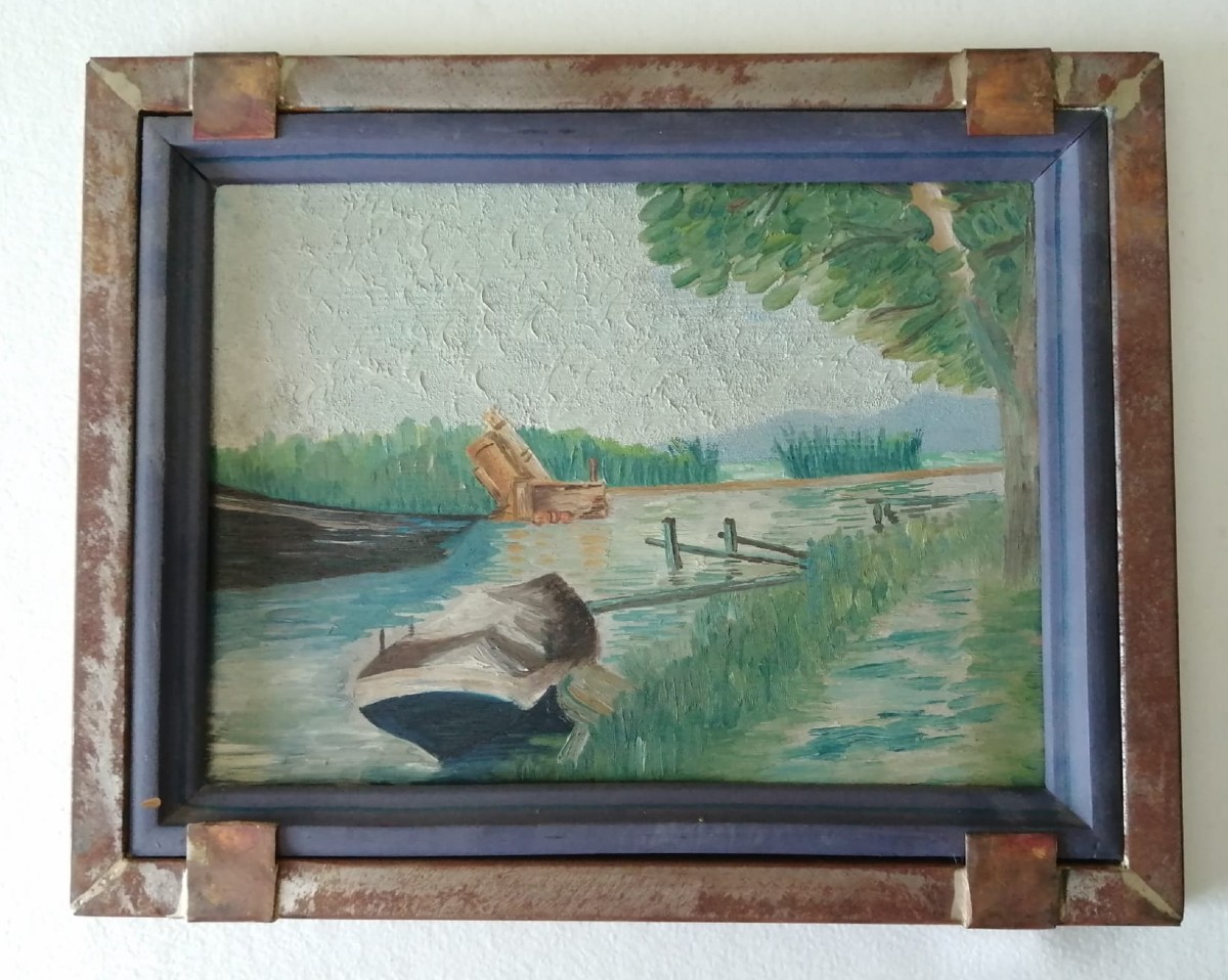 Scorcio con fiume e barca, Blanc Gatti