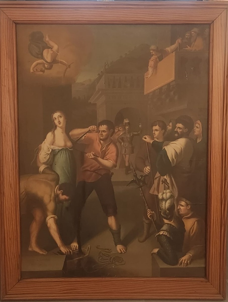 Martirio di Sant'Agata, oleografia su tela 