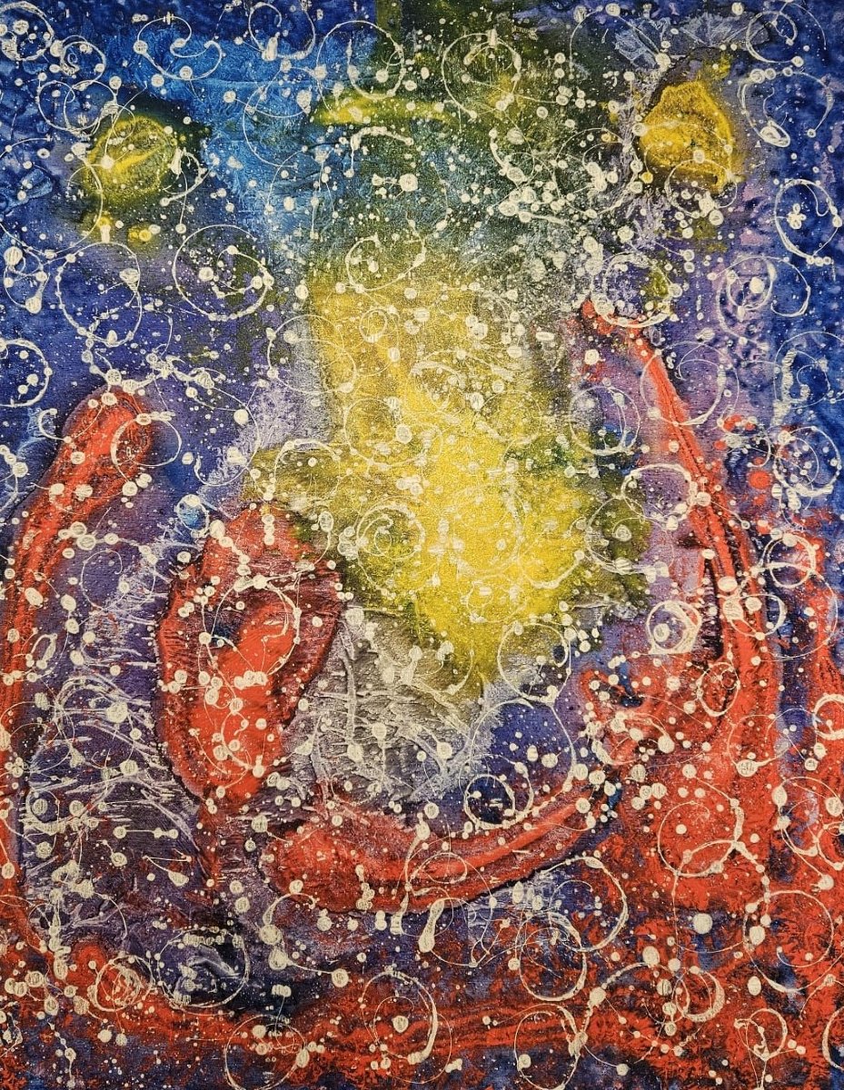 Quadro olio su tela astratto contemporaneo con autentica sul retro-photo-2