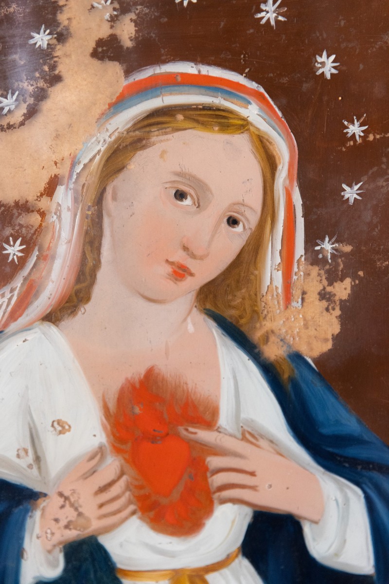 Cuore immacolato di Maria, olio su vetro-photo-2