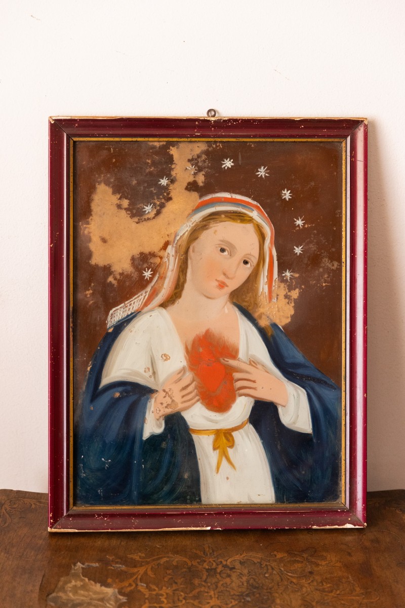 Cuore immacolato di Maria, olio su vetro