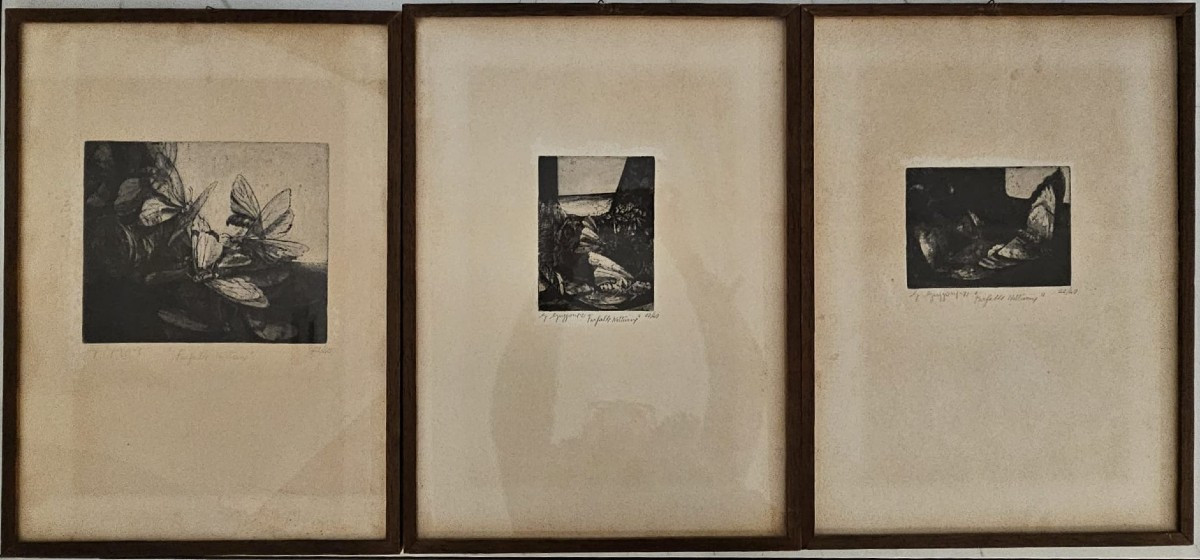 Trittico "Farfalle notturne" composto da n.3 stampe firmate Guzzone