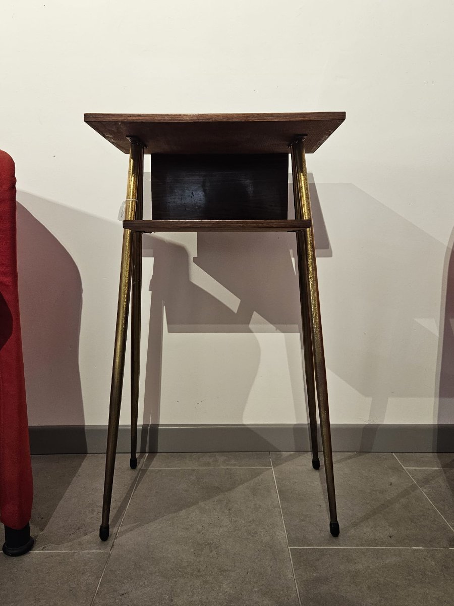 Piccolo tavolino in legno e ottone dorato -photo-2