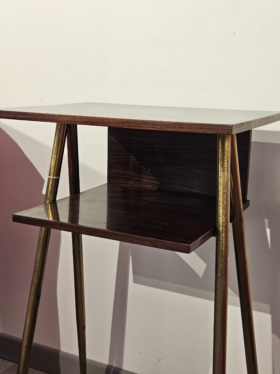 Piccolo tavolino in legno e ottone dorato -photo-3