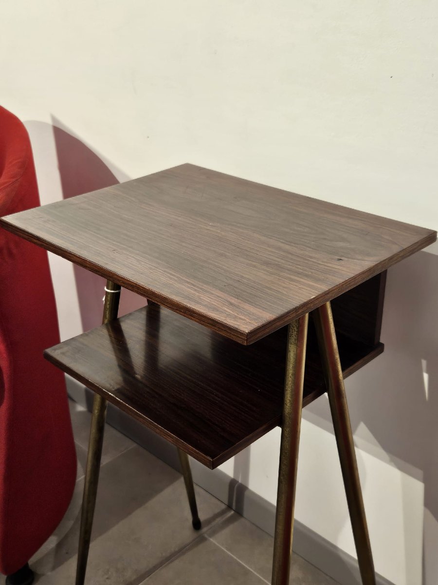 Piccolo tavolino in legno e ottone dorato -photo-4