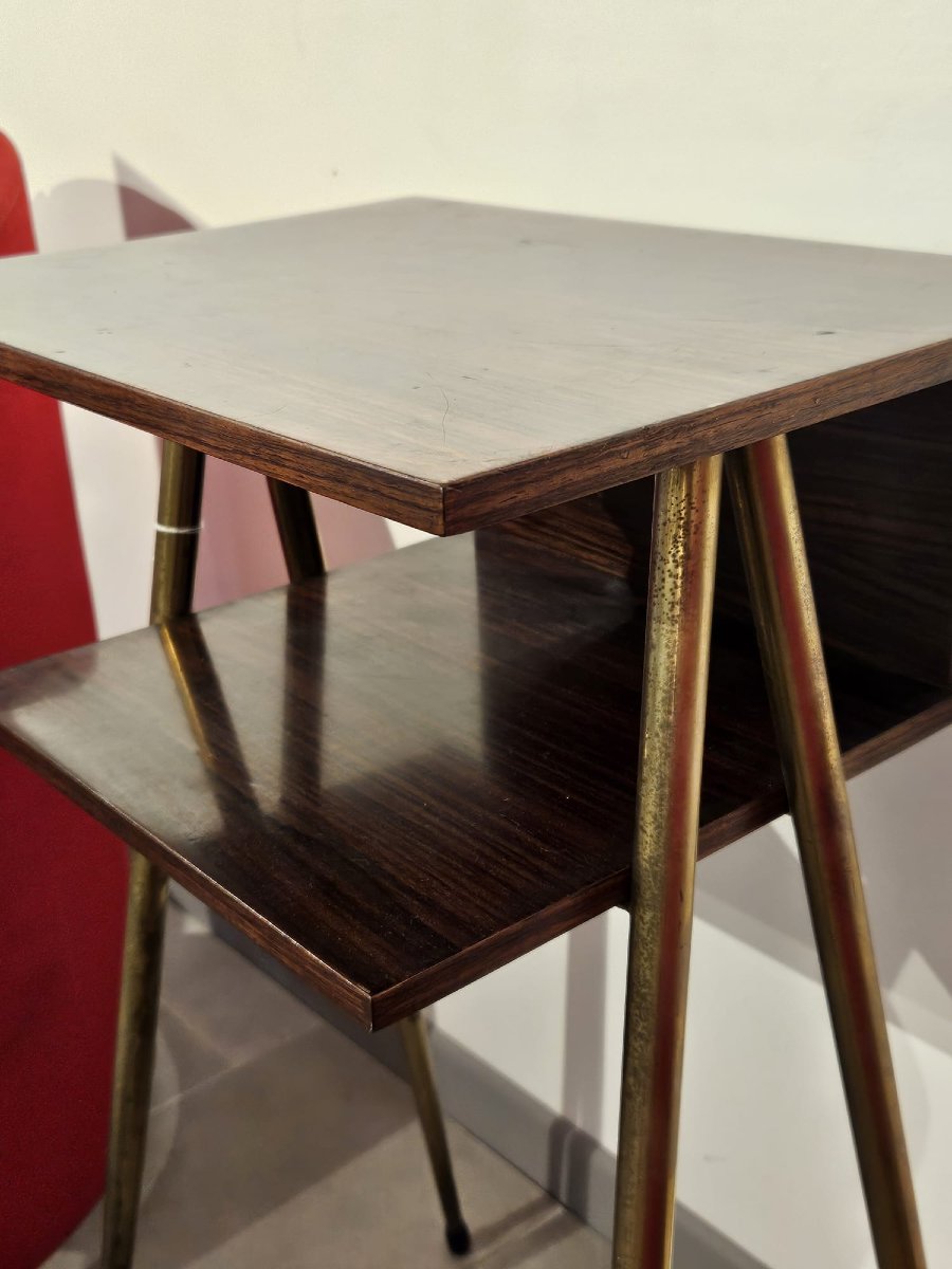 Piccolo tavolino in legno e ottone dorato -photo-1