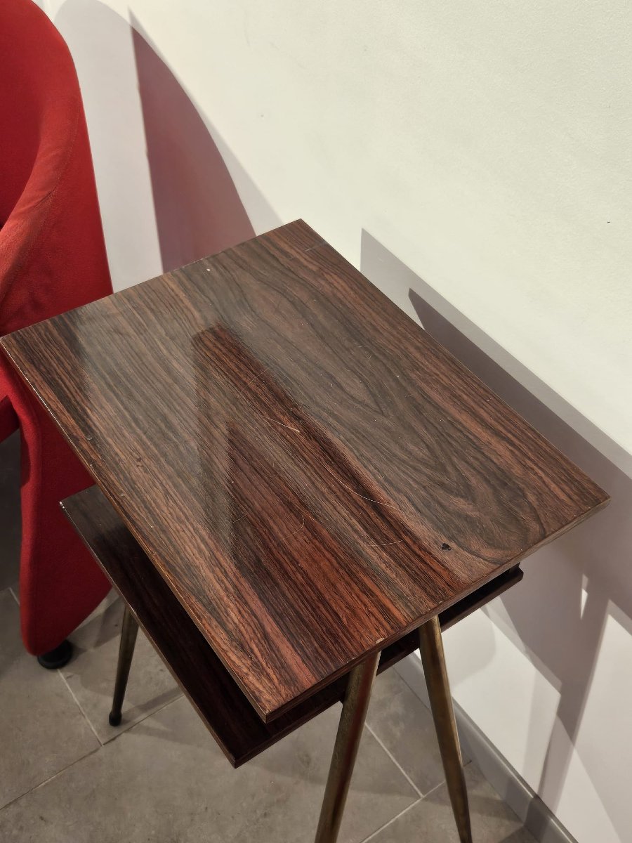 Piccolo tavolino in legno e ottone dorato -photo-2