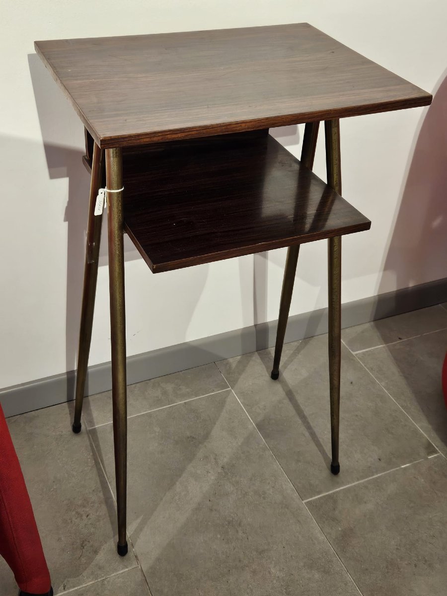 Piccolo tavolino in legno e ottone dorato -photo-3
