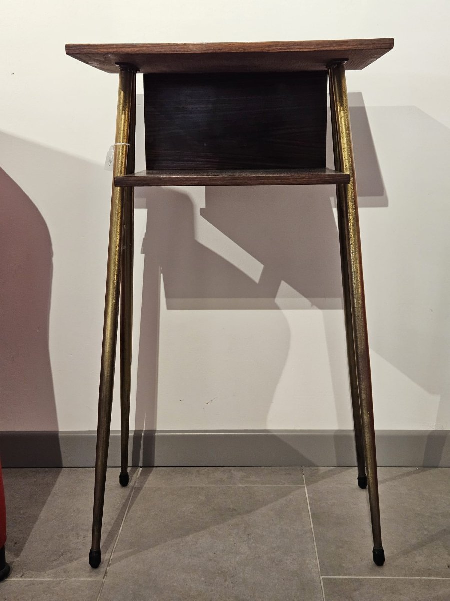 Piccolo tavolino in legno e ottone dorato 