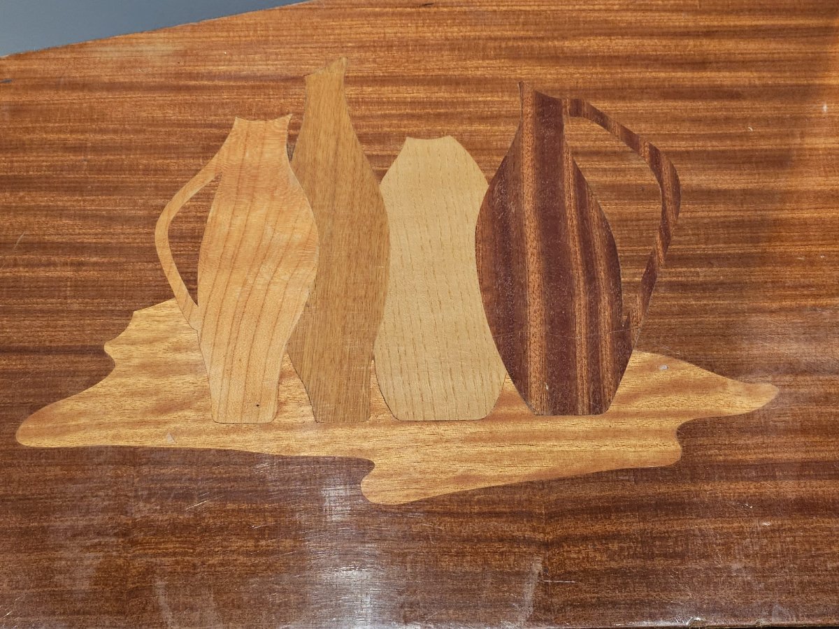 Tavolo da caffè basso in legno intarsiato modanato-photo-1