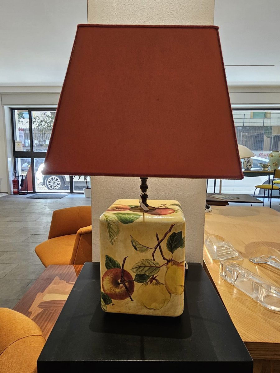 Lampada da Tavolo Quadrata in Ceramica e Tessuto,  fine XX Secolo