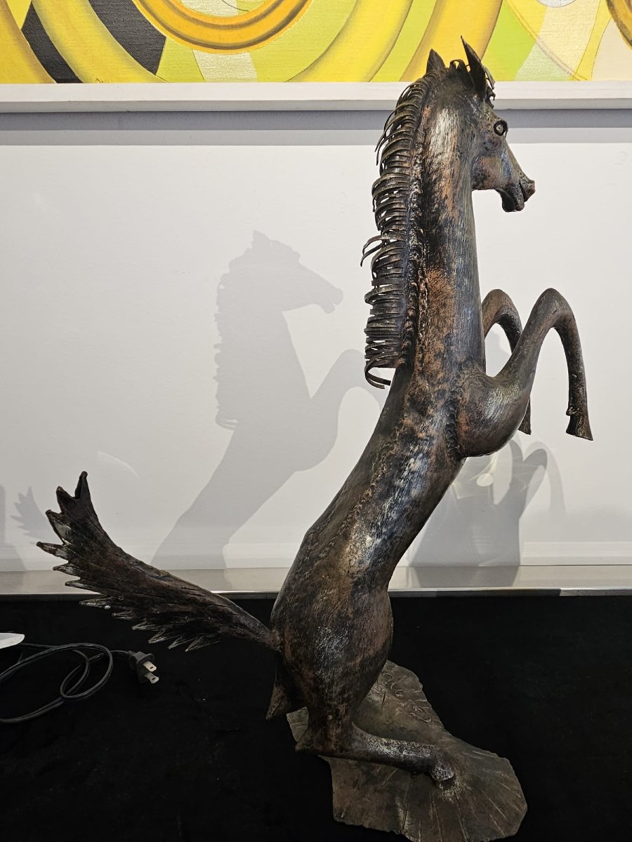 Scultura Brutalista "Cavallo Rampante" firmata G. M., fine del XX Secolo-photo-3