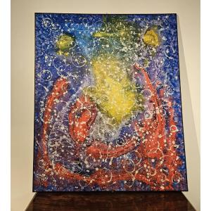 Quadro olio su tela astratto contemporaneo con autentica sul retro