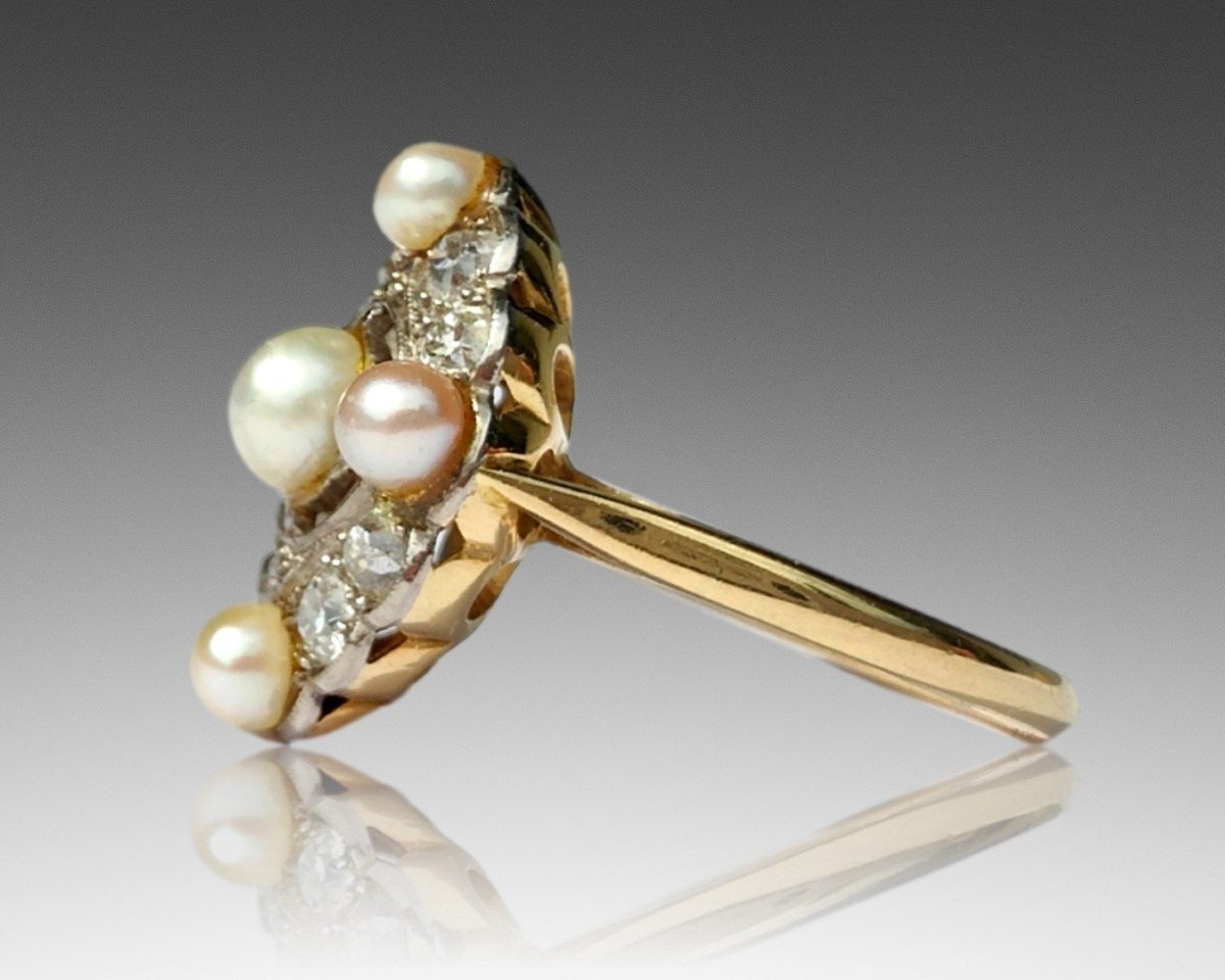 Anello 1890-1920 in oro18kt, perle e diamanti vecchia miniera-photo-4