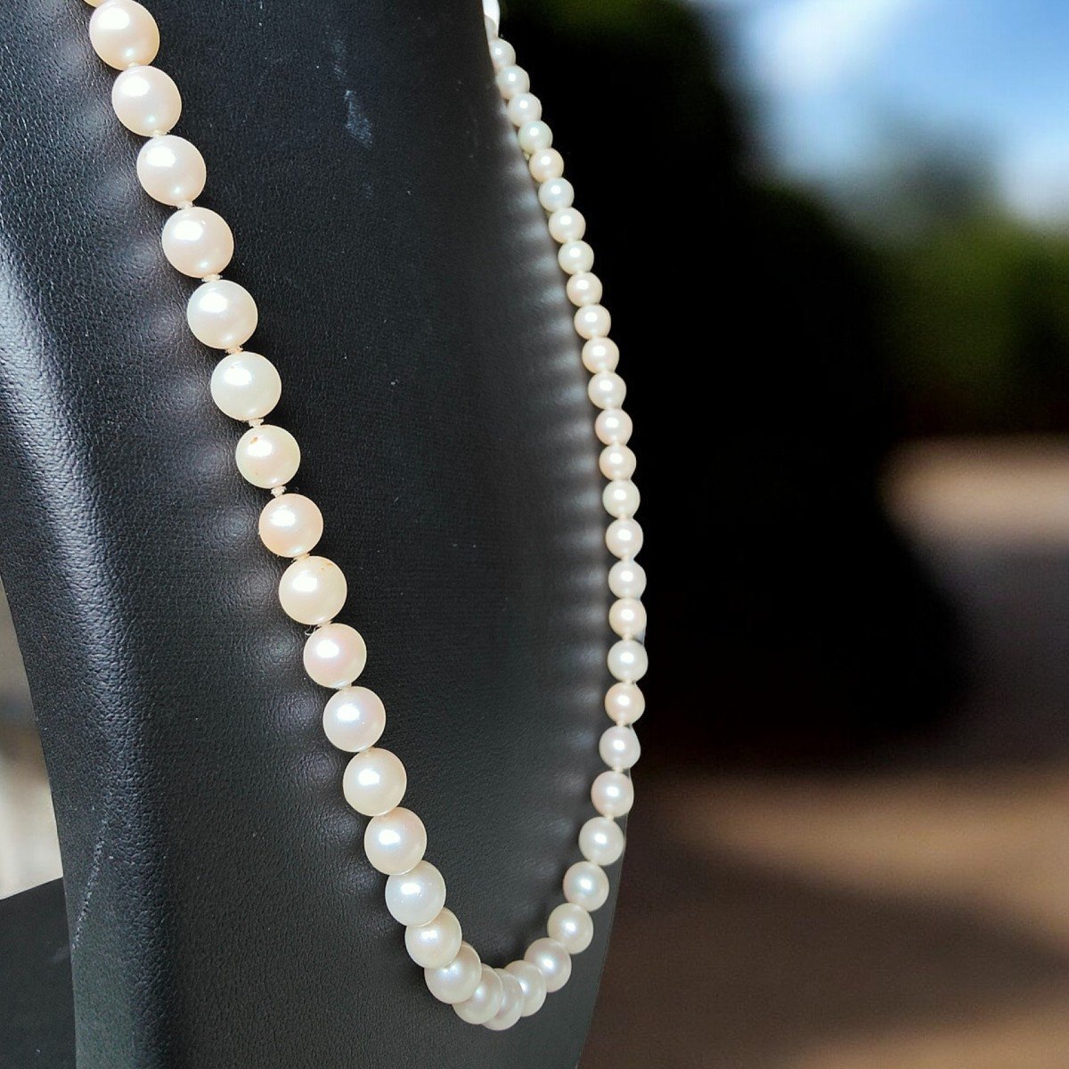 Filo di perle del Giappone Akoya con Fermezza in Oro  e Diamanti Con Astuccio-photo-1