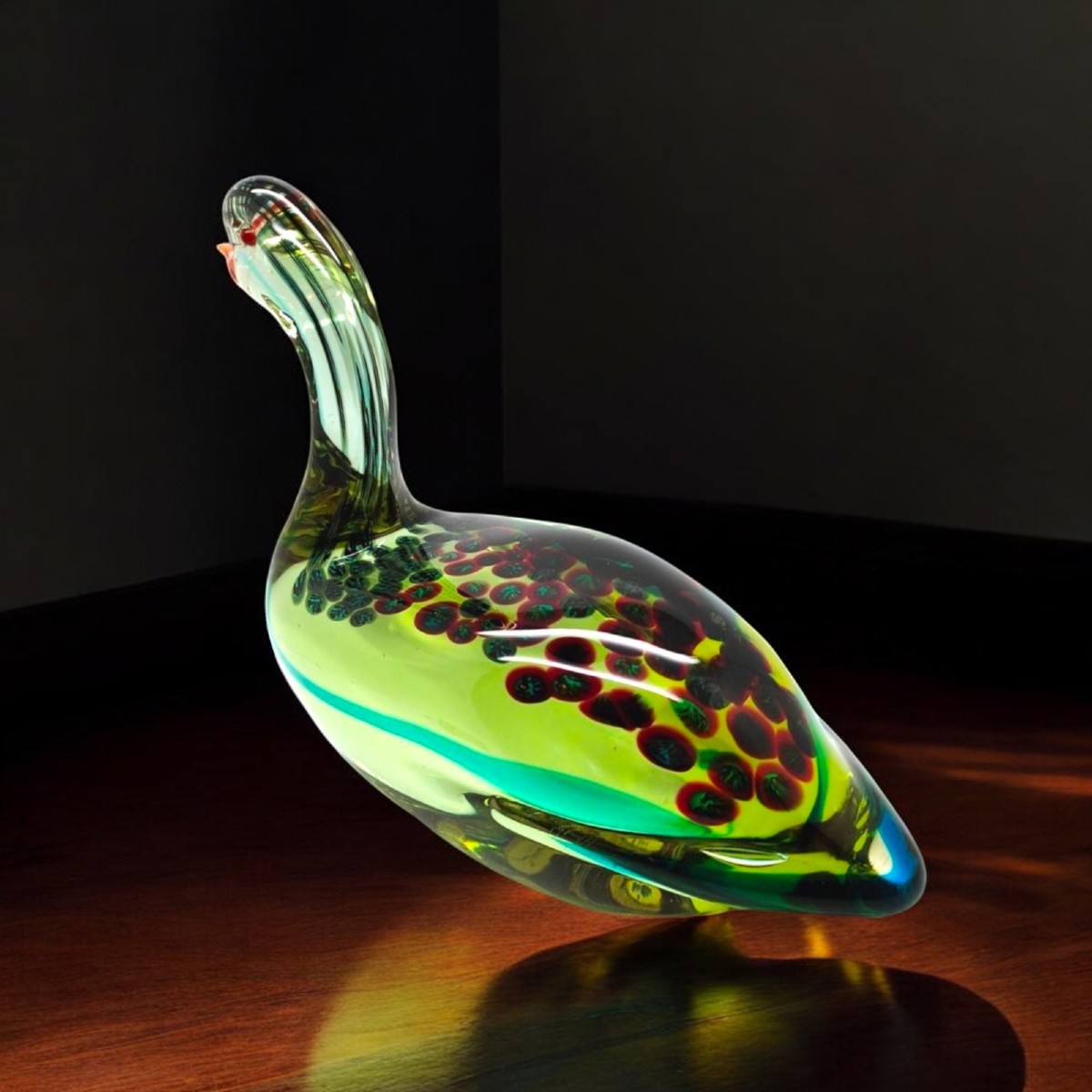Antonio Da Ros (1936-2012) per Cenedese, Anatra in Vetro al Neodimio Sommerso con Murrine fuse.-photo-3