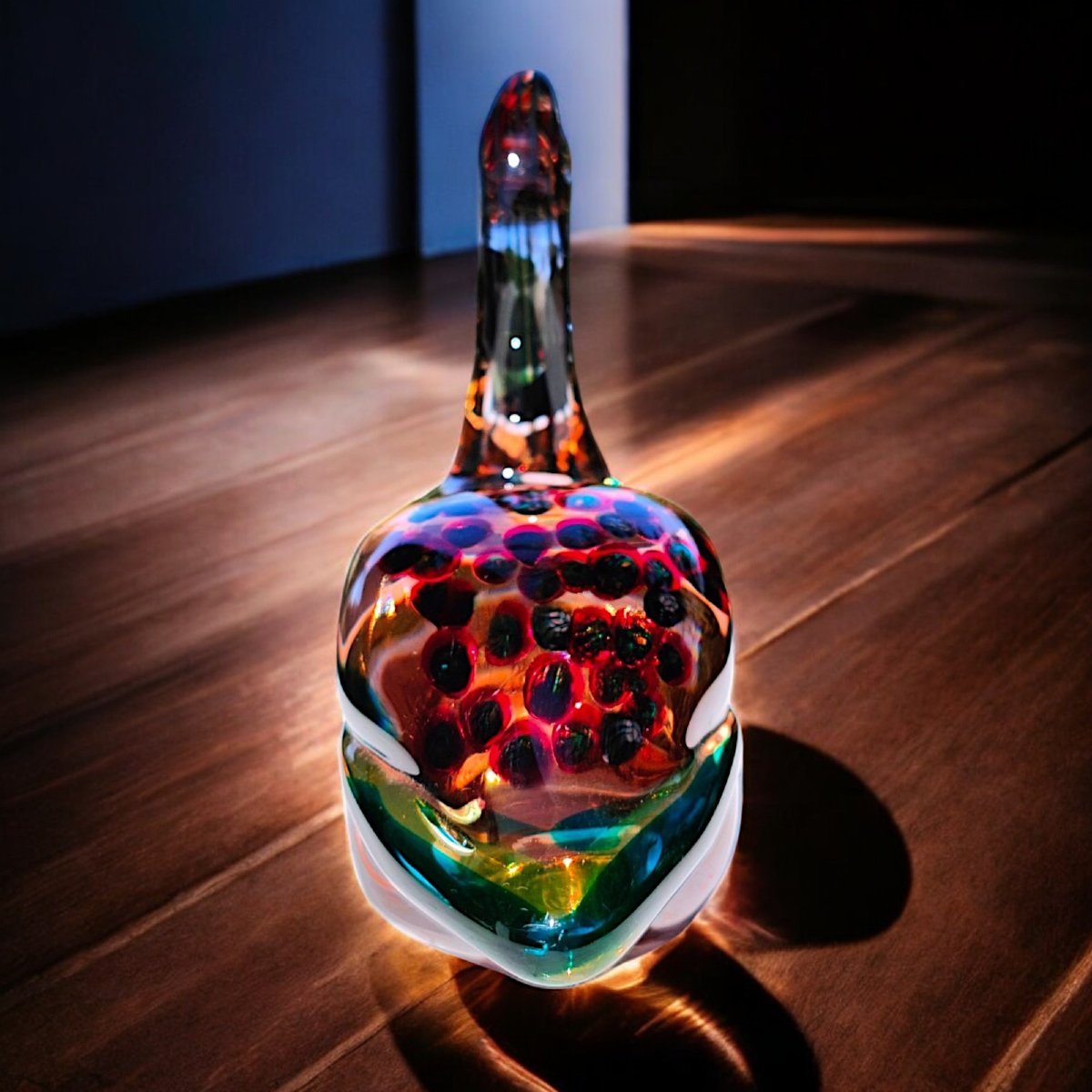 Antonio Da Ros (1936-2012) per Cenedese, Anatra in Vetro al Neodimio Sommerso con Murrine fuse.-photo-3