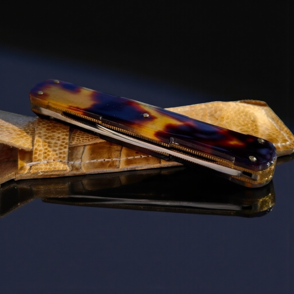 Coltello a 4 lame taglia piume, da notaio. Realizzato a mano-photo-3