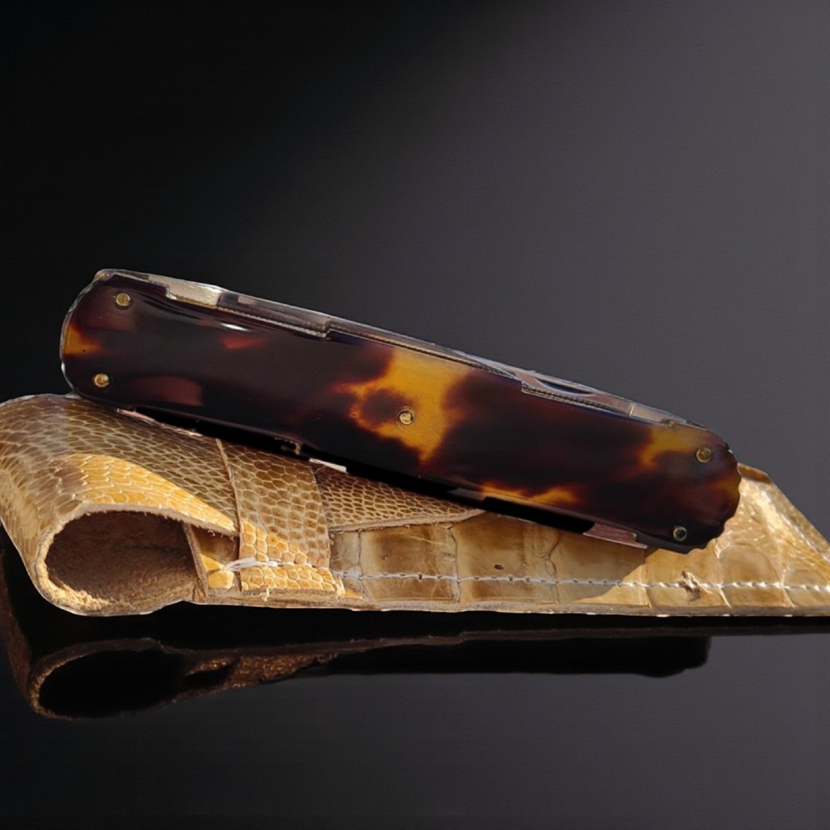 Coltello a 4 lame taglia piume, da notaio. Realizzato a mano-photo-4