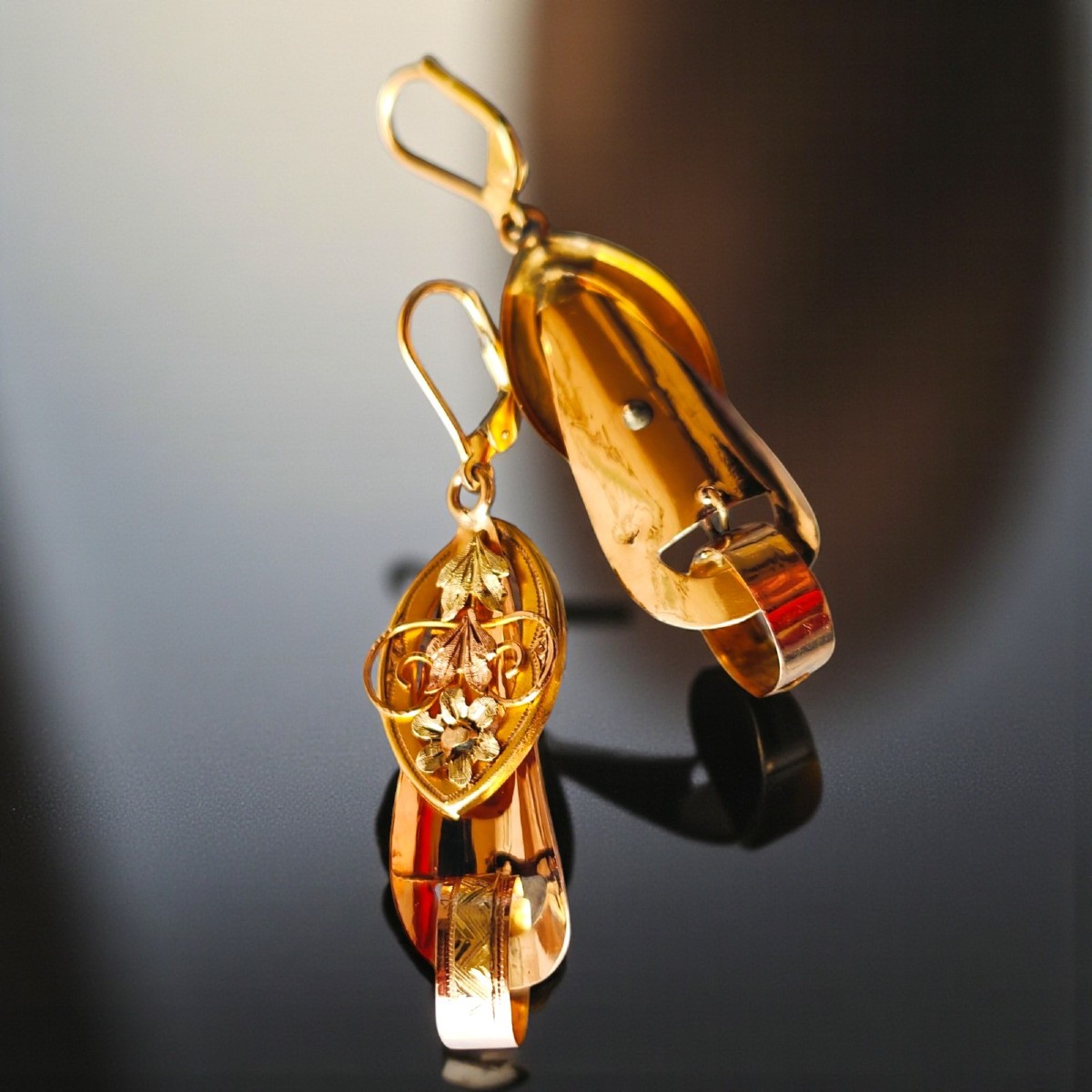 Antichi orecchini Borbonici in oro tre Colori-photo-2