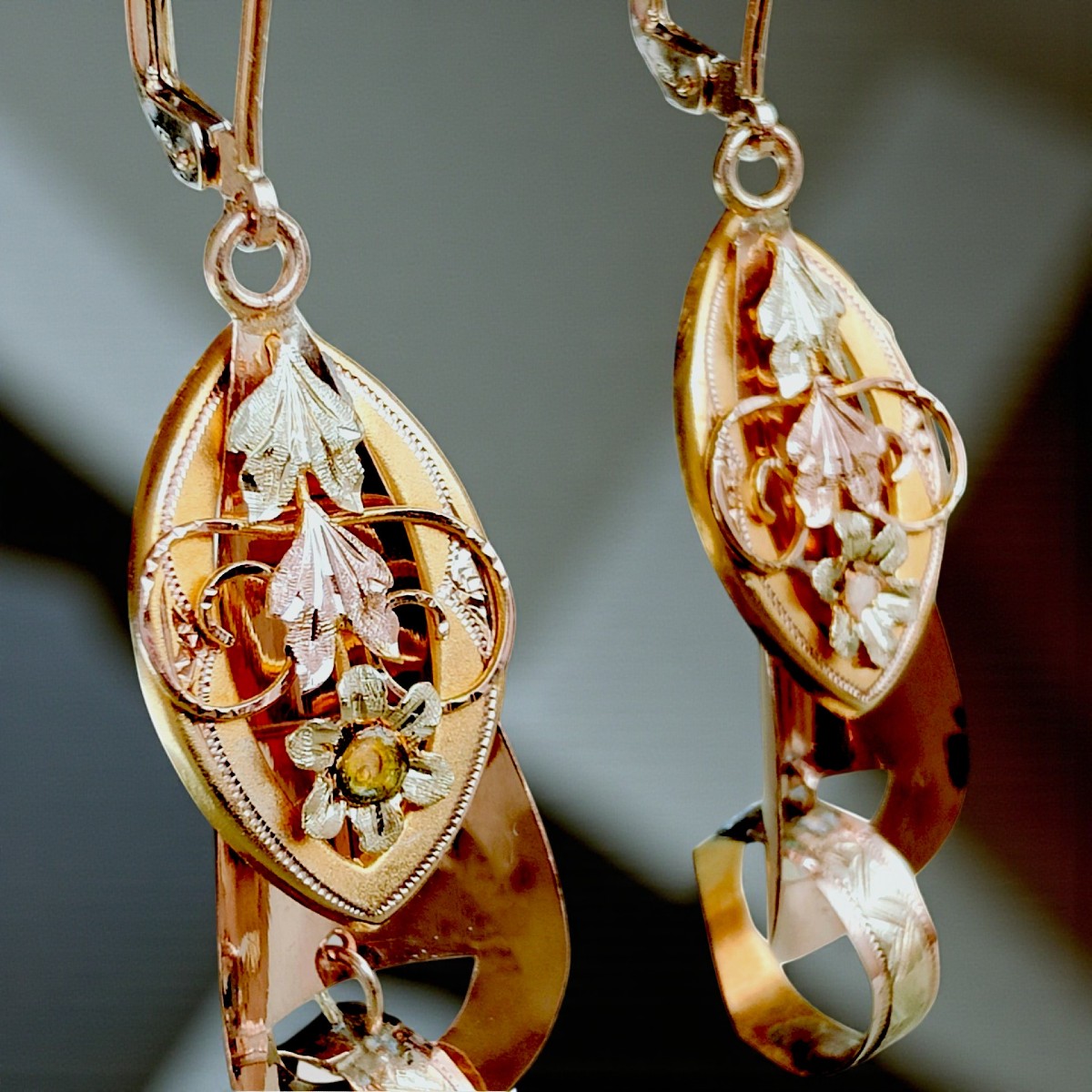 Antichi orecchini Borbonici in oro tre Colori-photo-3