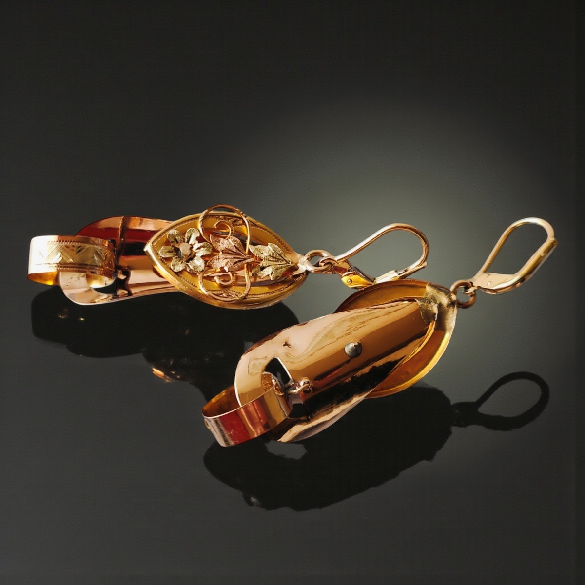 Antichi orecchini Borbonici in oro tre Colori-photo-4