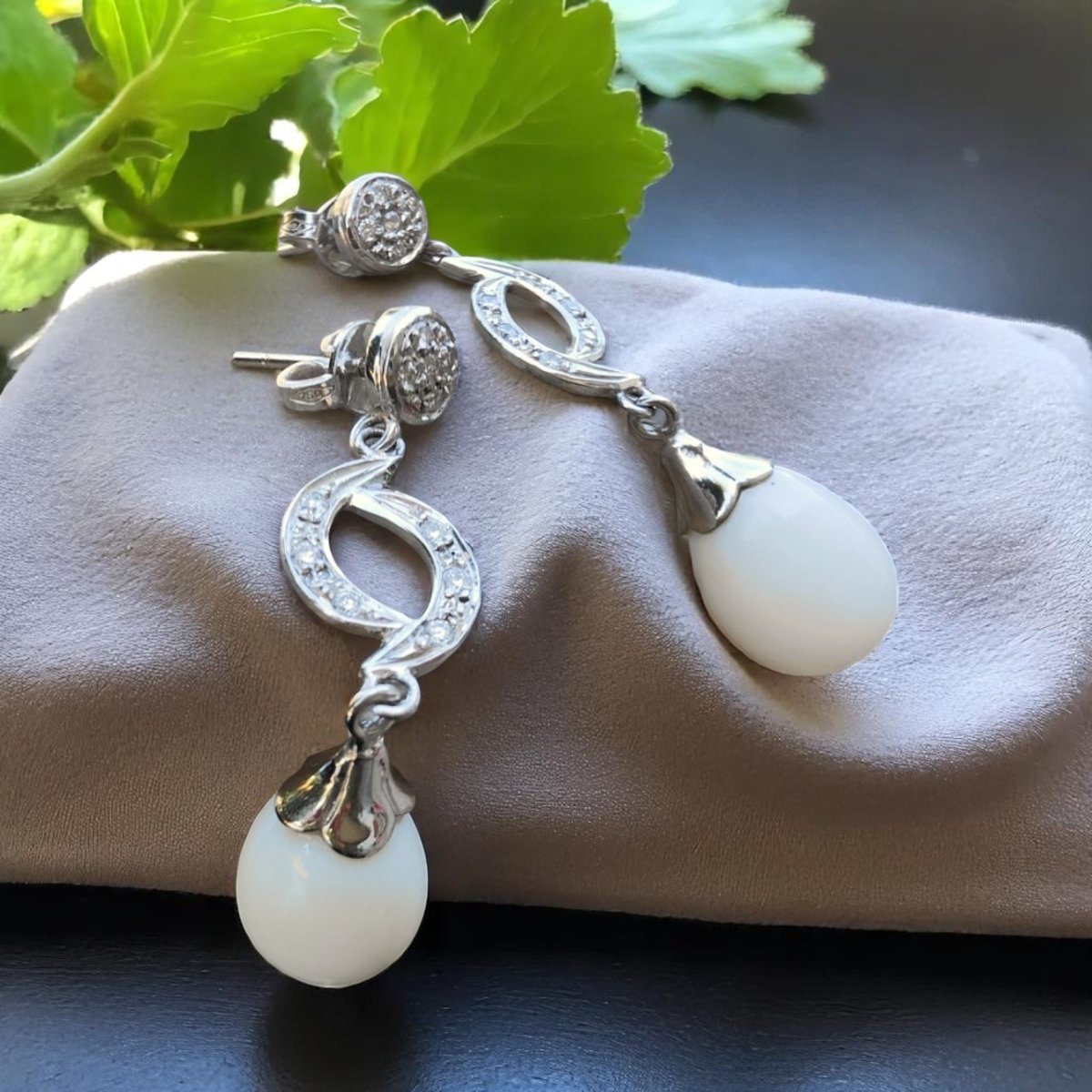 Orecchini Pendenti con Perle Bianche Naturali, Non Coltivate-photo-3