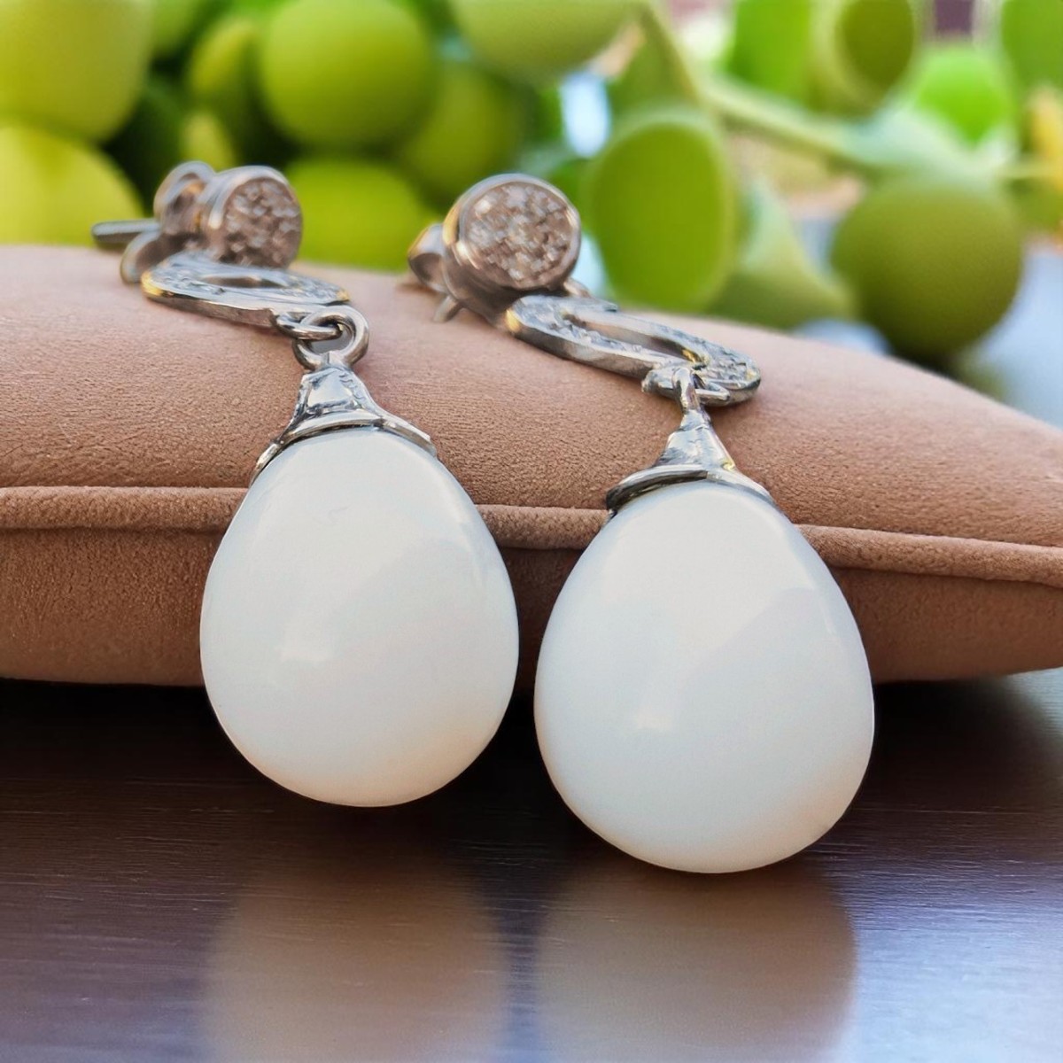 Orecchini Pendenti con Perle Bianche Naturali, Non Coltivate