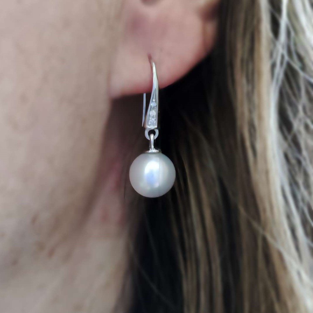 Orecchini in oro Bianco con Perle Australiane e Diamanti-photo-4