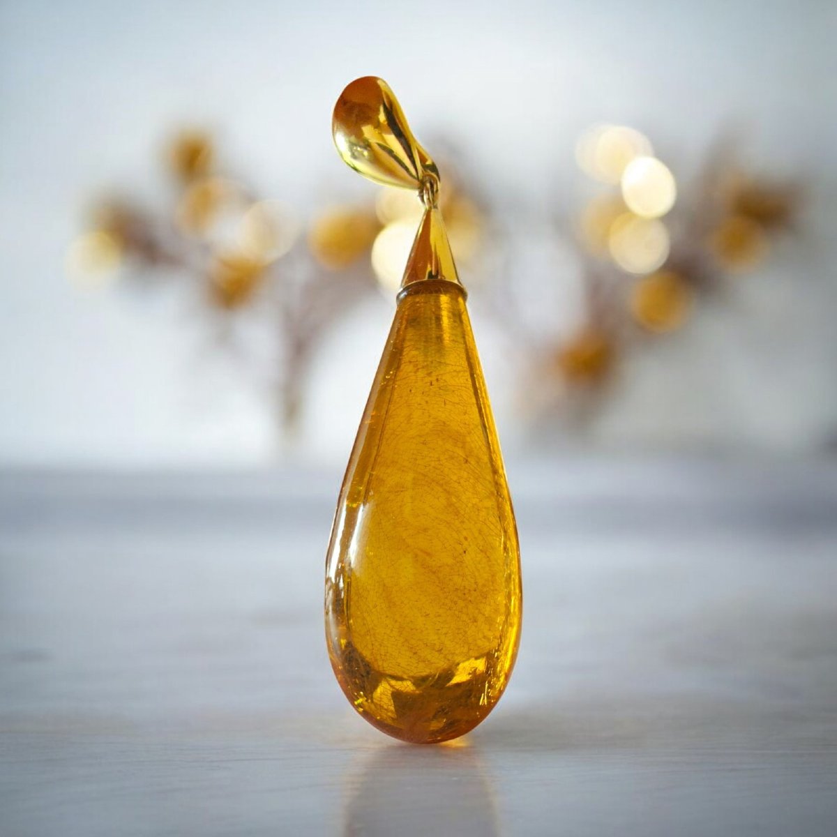 Orecchini Pendenti A Goccia in Ambra ed oro 18kt-photo-3