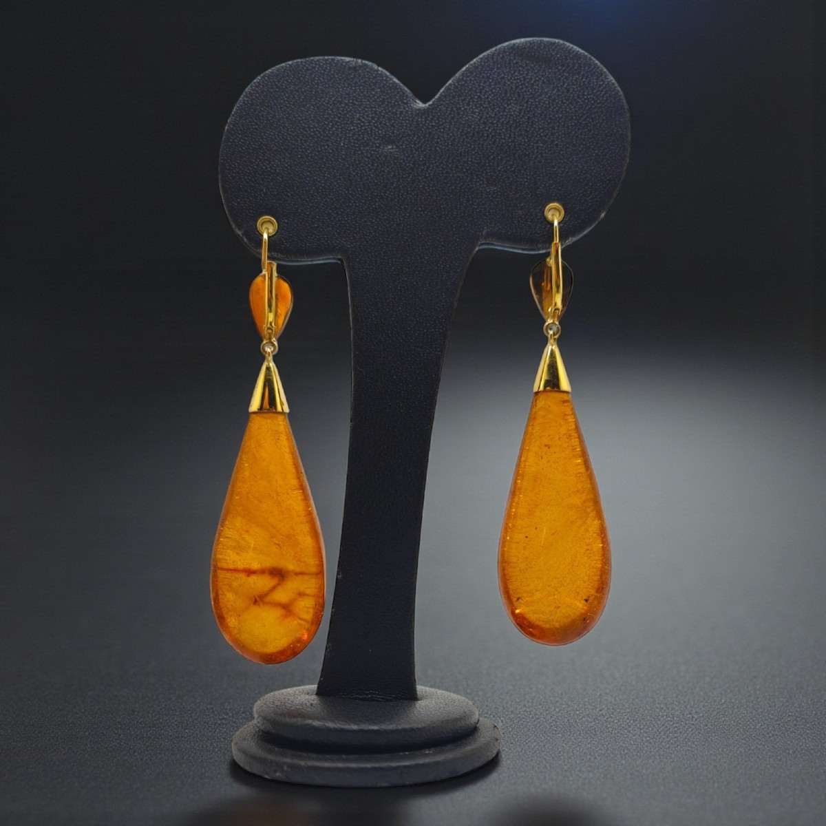 Orecchini Pendenti A Goccia in Ambra ed oro 18kt-photo-2