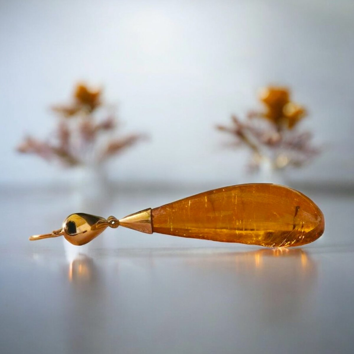 Orecchini Pendenti A Goccia in Ambra ed oro 18kt-photo-1