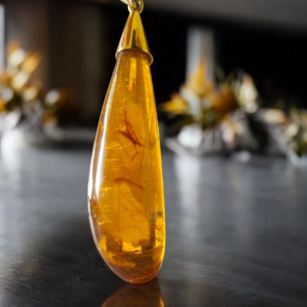 Orecchini Pendenti A Goccia in Ambra ed oro 18kt-photo-3