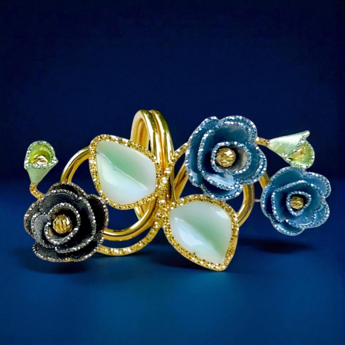 Anello Floreale in oro 18Kt e Smalti-photo-2