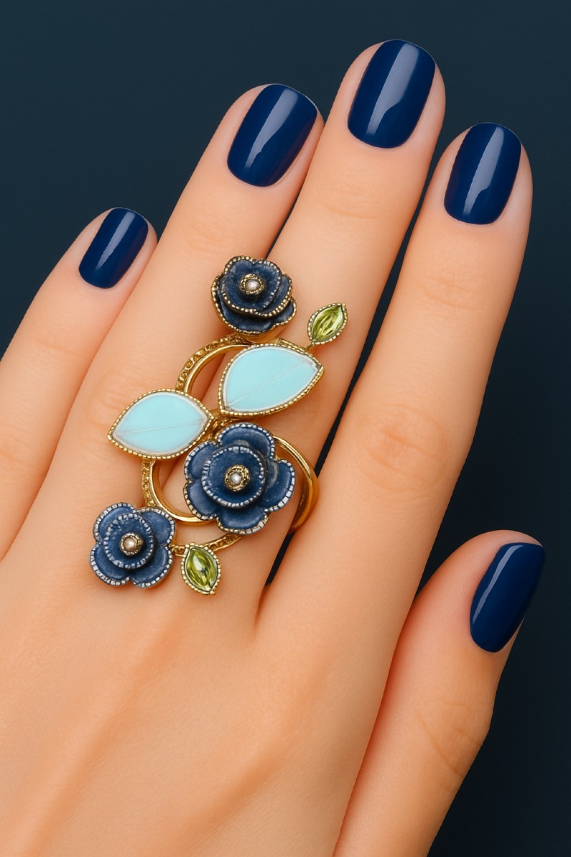 Anello Floreale in oro 18Kt e Smalti-photo-2