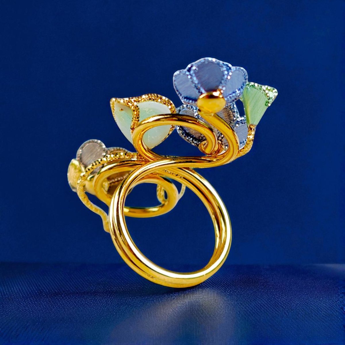 Anello Floreale in oro 18Kt e Smalti-photo-1